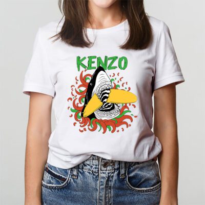 Cartoon Shark With Surfboard Kenzo Unisex T-Shirt TAT5491 3 Cartoon Shark With Surfboard Kenzo Unisex T Shirt TAT5491 3
