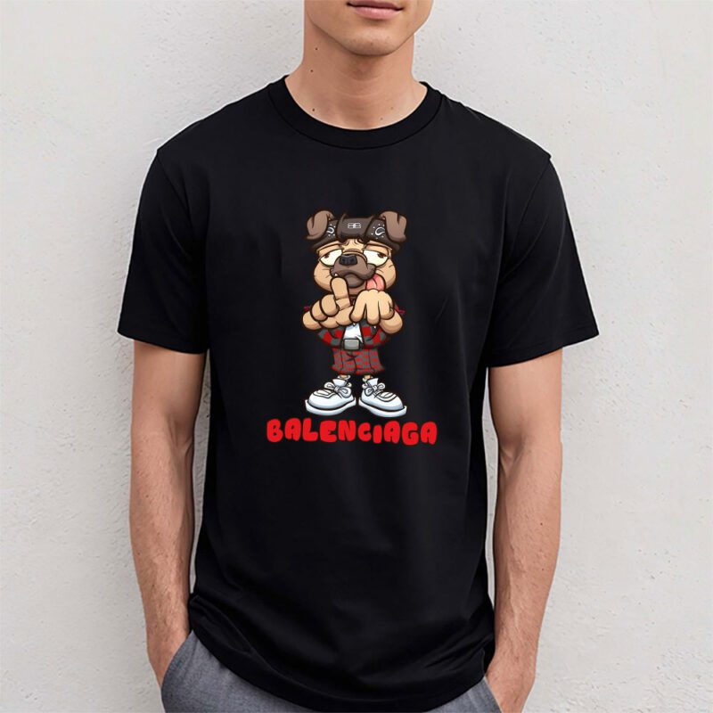 Cholo Pug Dog Making The Los Angeles Hand Sign Balenciaga Brand Unisex T Shirt Cotton Tee TAT6249 4