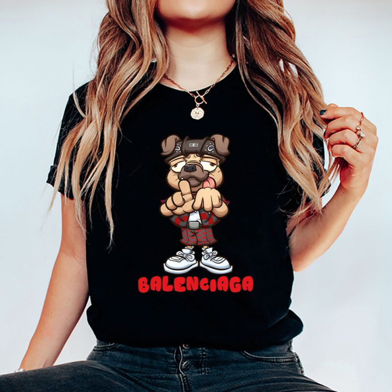 Cholo Pug Dog Making The Los Angeles Hand Sign Balenciaga Brand Unisex T Shirt Cotton Tee TAT6249 5