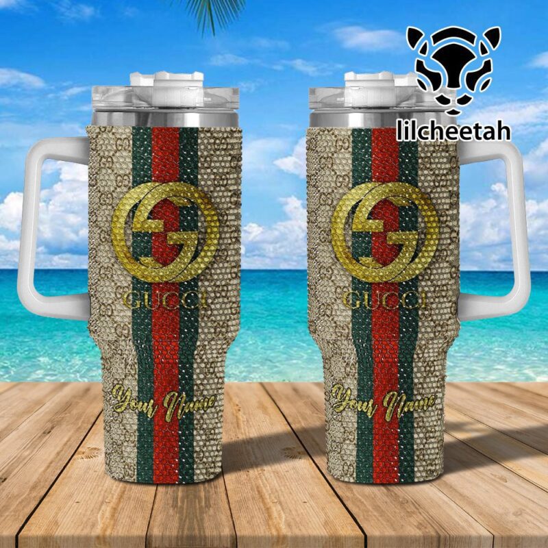 Gucci Brand Custom Rhinestone Diamond Stanley Quencher 40oz Stainless Steel Tumbler MST1001