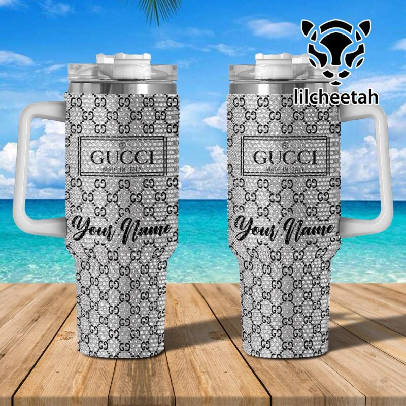 Gucci Brand Custom Rhinestone Diamond Stanley Quencher 40oz Stainless Steel Tumbler MST1002