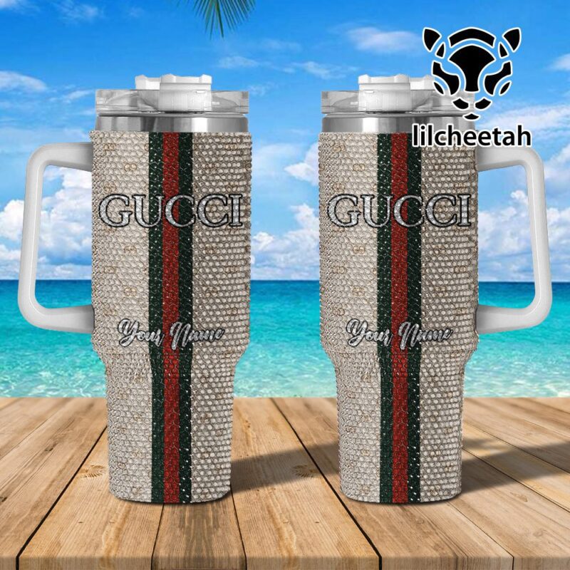 Gucci Brand Custom Rhinestone Diamond Stanley Quencher 40oz Stainless Steel Tumbler MST1005