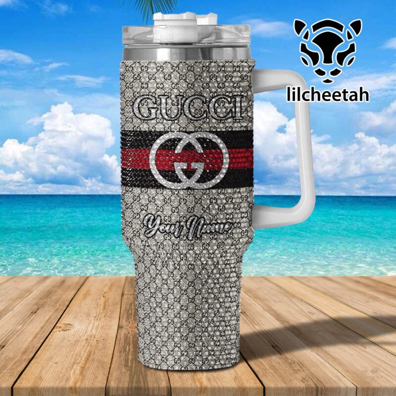 Gucci Brand Custom Rhinestone Diamond Stanley Quencher 40oz Stainless Steel Tumbler MST1006