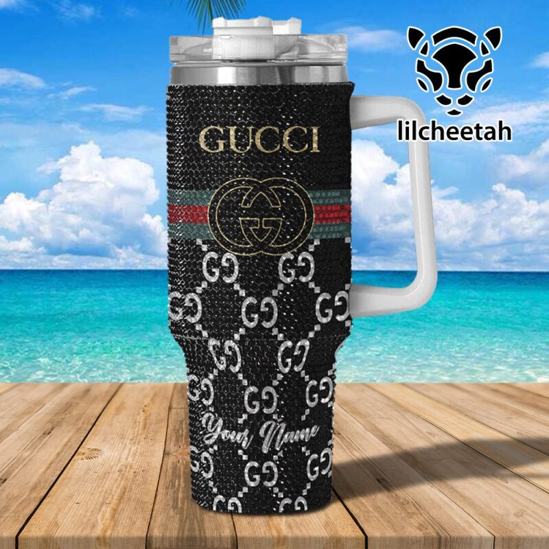 Gucci Brand Custom Rhinestone Diamond Stanley Quencher 40oz Stainless Steel Tumbler MST1007