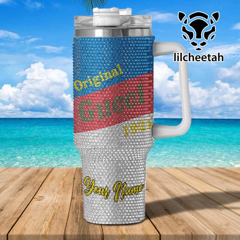 Gucci Brand Custom Rhinestone Diamond Stanley Quencher 40oz Stainless Steel Tumbler MST1008