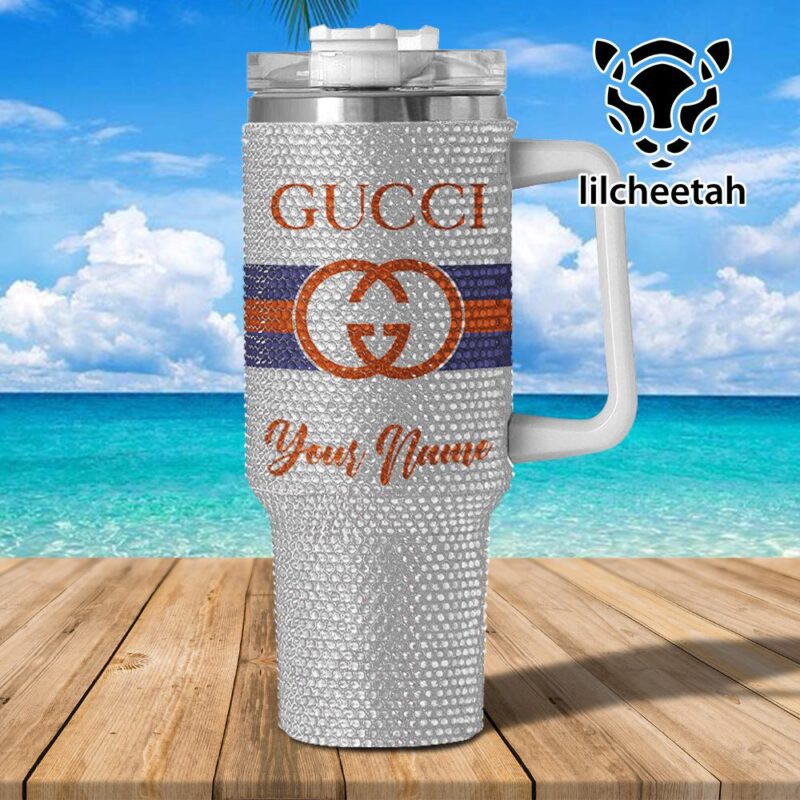 Gucci Brand Custom Rhinestone Diamond Stanley Quencher 40oz Stainless Steel Tumbler MST1009