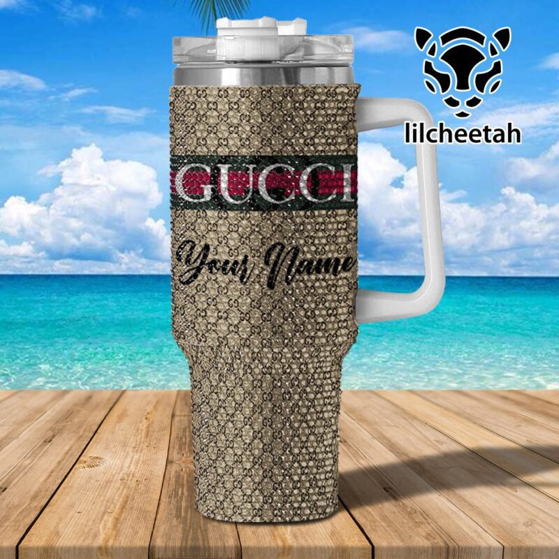 Gucci Brand Custom Rhinestone Diamond Stanley Quencher 40oz Stainless Steel Tumbler MST1011