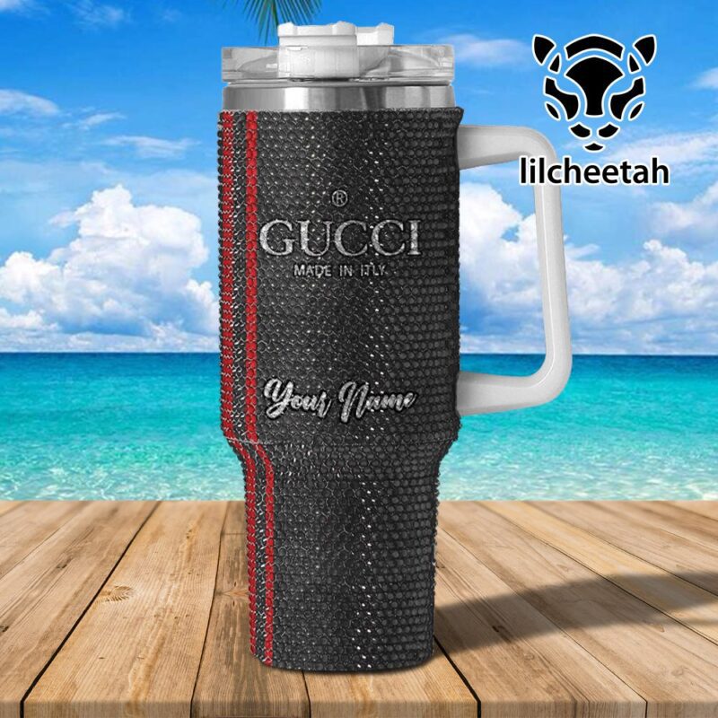 Gucci Brand Custom Rhinestone Diamond Stanley Quencher 40oz Stainless Steel Tumbler MST1012