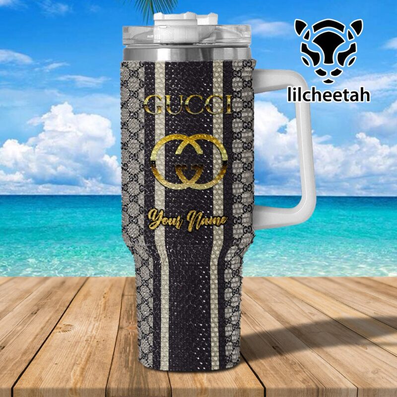 Gucci Brand Custom Rhinestone Diamond Stanley Quencher 40oz Stainless Steel Tumbler MST1013