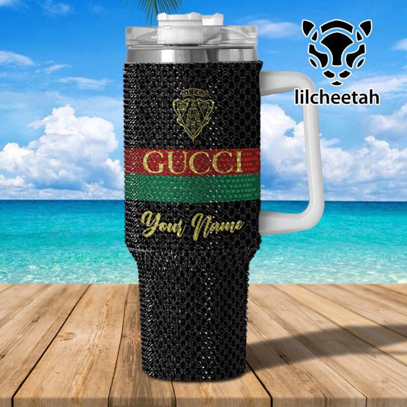 Gucci Brand Custom Rhinestone Diamond Stanley Quencher 40oz Stainless Steel Tumbler MST1014