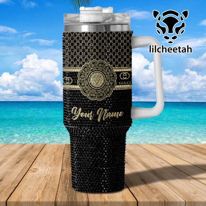 Gucci Brand Custom Rhinestone Diamond Stanley Quencher 40oz Stainless Steel Tumbler MST1015