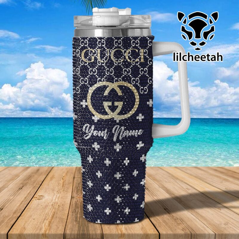 Gucci Brand Custom Rhinestone Diamond Stanley Quencher 40oz Stainless Steel Tumbler MST1016