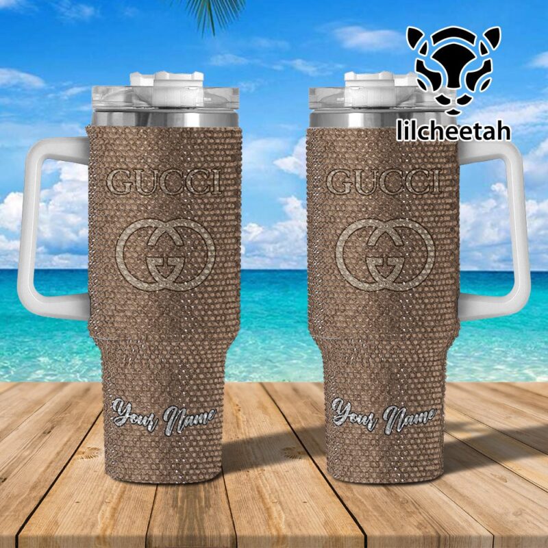 Gucci Brand Custom Rhinestone Diamond Stanley Quencher 40oz Stainless Steel Tumbler MST1017