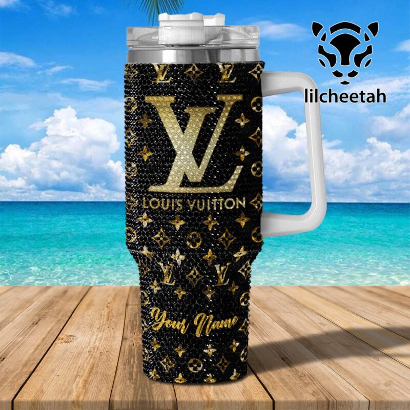 Louis Vuitton Brand Custom Rhinestone Diamond Stanley Quencher 40oz Stainless Steel Tumbler MST1018