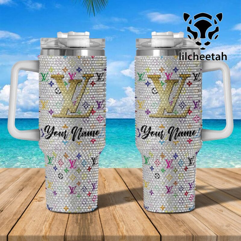 Louis Vuitton Brand Custom Rhinestone Diamond Stanley Quencher 40oz Stainless Steel Tumbler MST1020