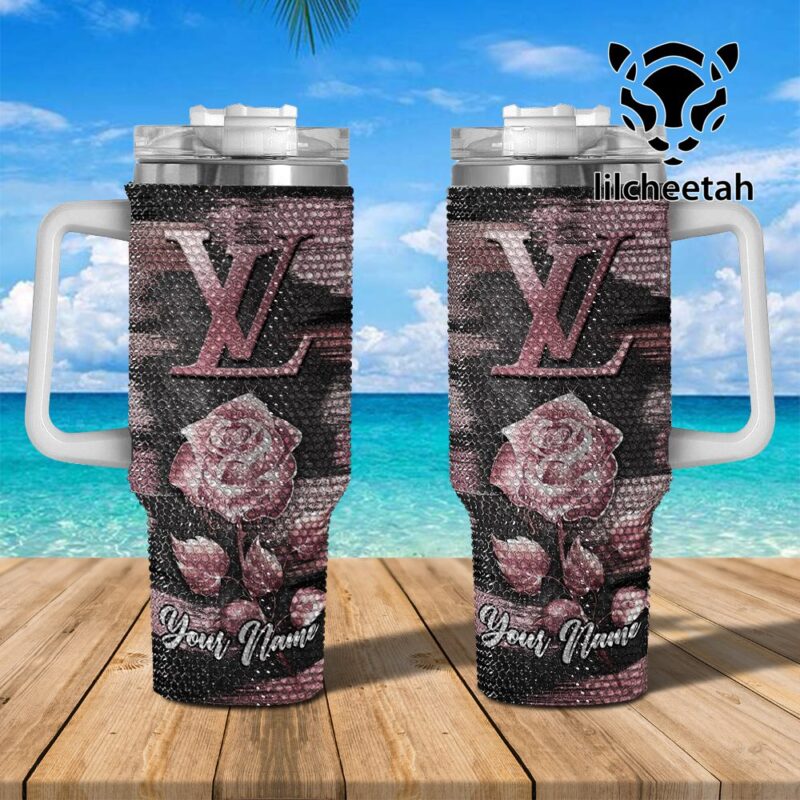 Louis Vuitton Brand Custom Rhinestone Diamond Stanley Quencher 40oz Stainless Steel Tumbler MST1021