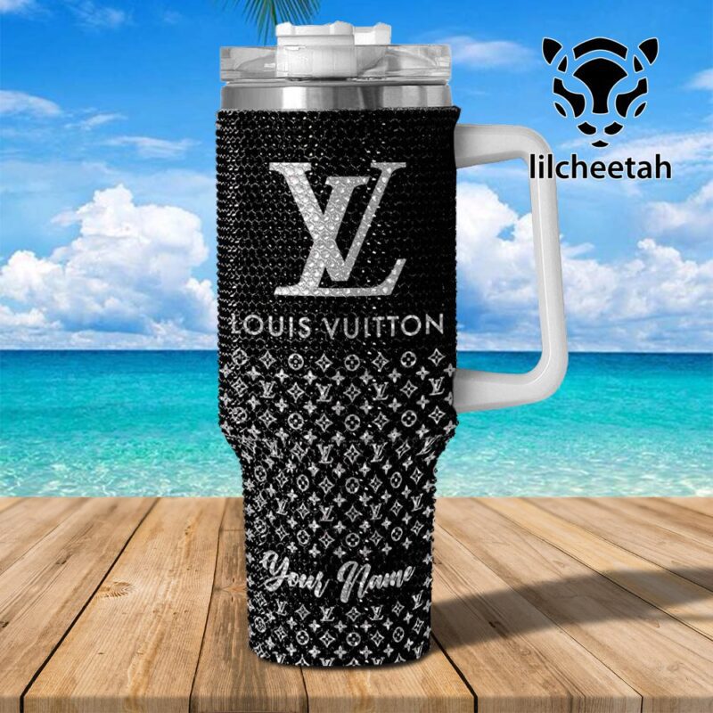 Louis Vuitton Brand Custom Rhinestone Diamond Stanley Quencher 40oz Stainless Steel Tumbler MST1023