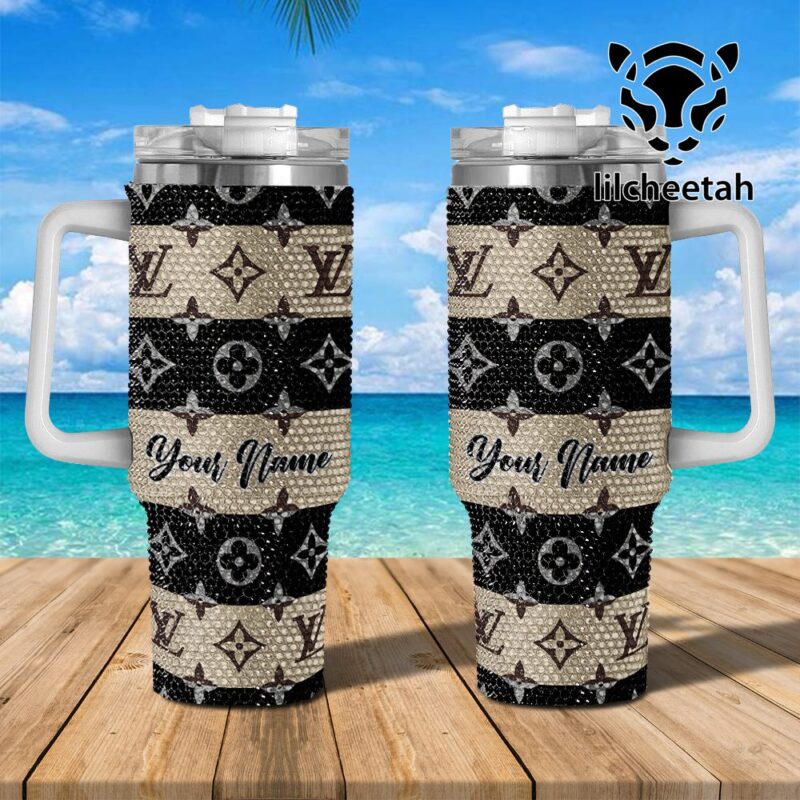 Louis Vuitton Brand Custom Rhinestone Diamond Stanley Quencher 40oz Stainless Steel Tumbler MST1024