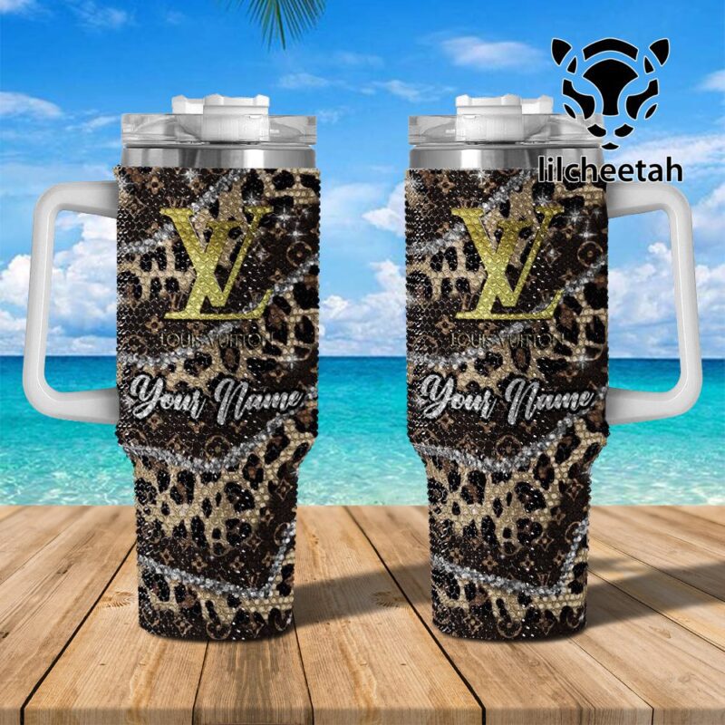 Louis Vuitton Brand Custom Rhinestone Diamond Stanley Quencher 40oz Stainless Steel Tumbler MST1026