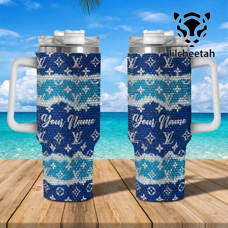 Louis Vuitton Brand Custom Rhinestone Diamond Stanley Quencher 40oz Stainless Steel Tumbler MST1027