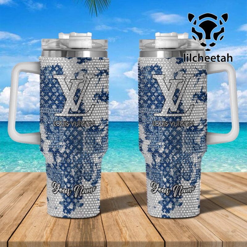 Louis Vuitton Brand Custom Rhinestone Diamond Stanley Quencher 40oz Stainless Steel Tumbler MST1028