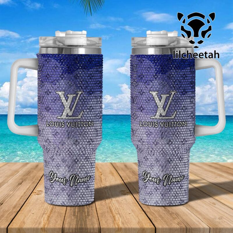 Louis Vuitton Brand Custom Rhinestone Diamond Stanley Quencher 40oz Stainless Steel Tumbler MST1029