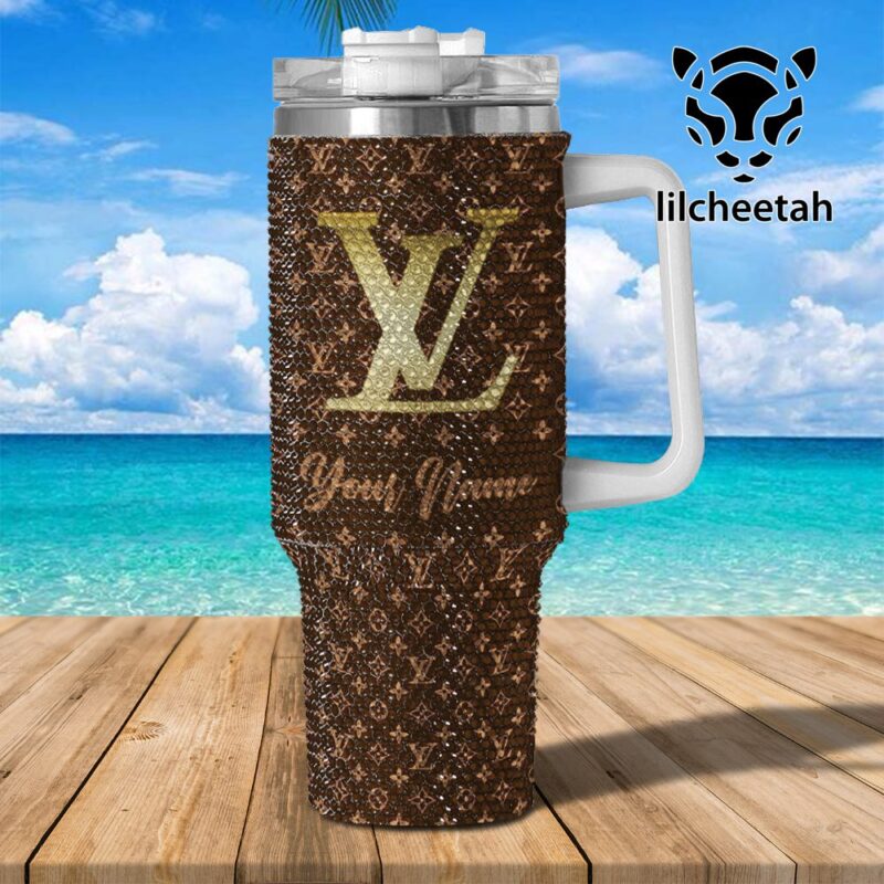 Louis Vuitton Brand Custom Rhinestone Diamond Stanley Quencher 40oz Stainless Steel Tumbler MST1031