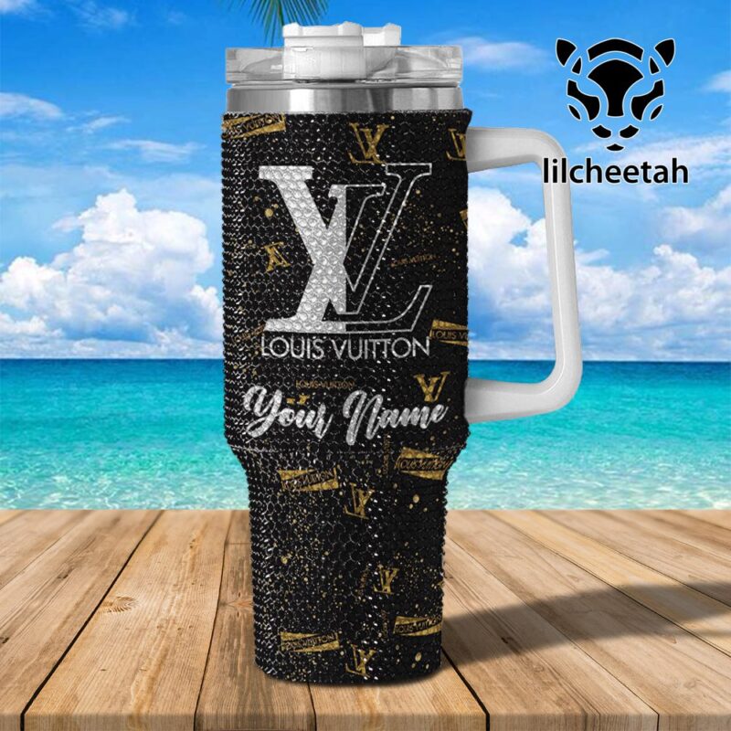 Louis Vuitton Brand Custom Rhinestone Diamond Stanley Quencher 40oz Stainless Steel Tumbler MST1032