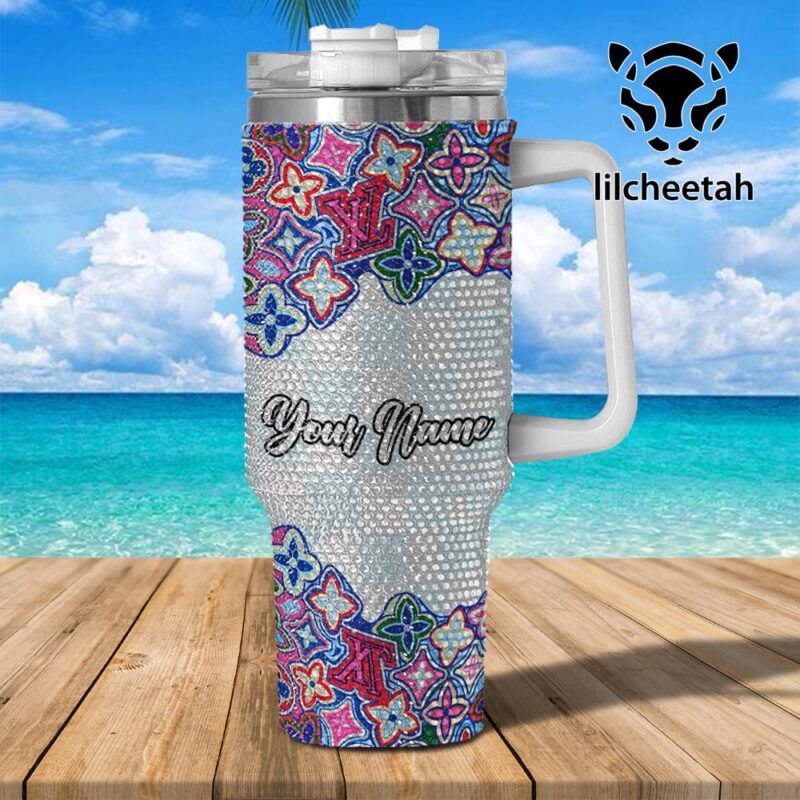 Louis Vuitton Brand Custom Rhinestone Diamond Stanley Quencher 40oz Stainless Steel Tumbler MST1033