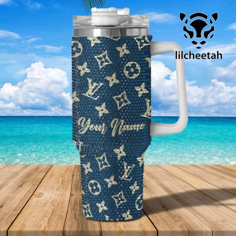 Louis Vuitton Brand Custom Rhinestone Diamond Stanley Quencher 40oz Stainless Steel Tumbler MST1034