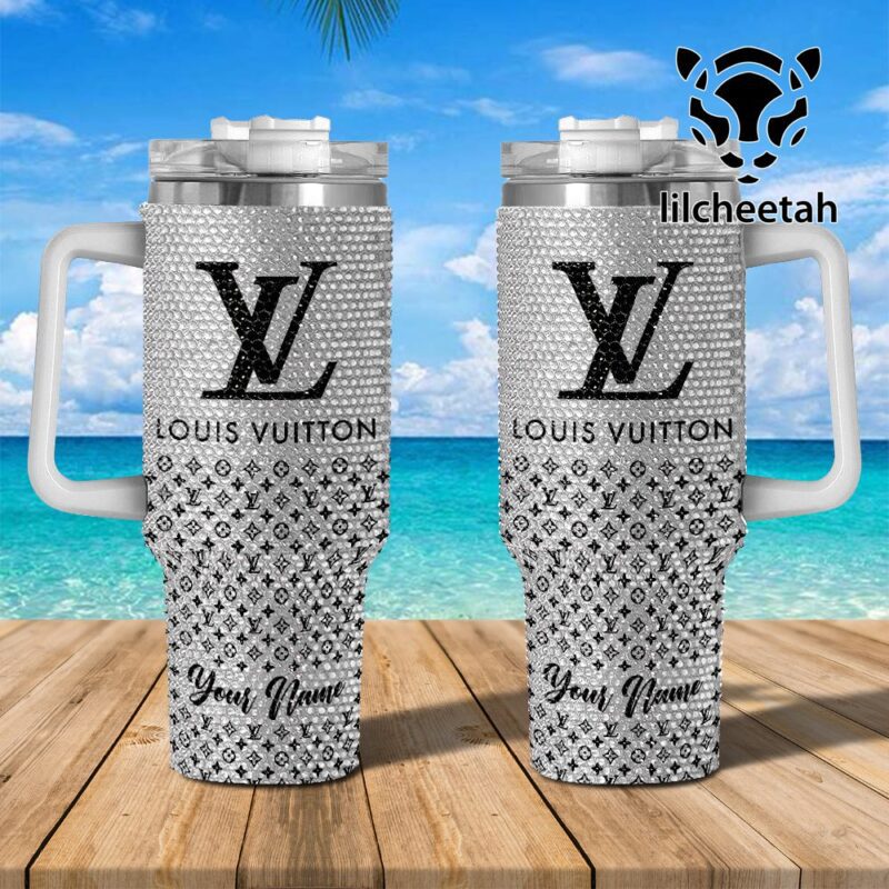 Louis Vuitton Brand Custom Rhinestone Diamond Stanley Quencher 40oz Stainless Steel Tumbler MST1035