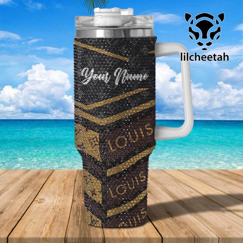 Louis Vuitton Brand Custom Rhinestone Diamond Stanley Quencher 40oz Stainless Steel Tumbler MST1036