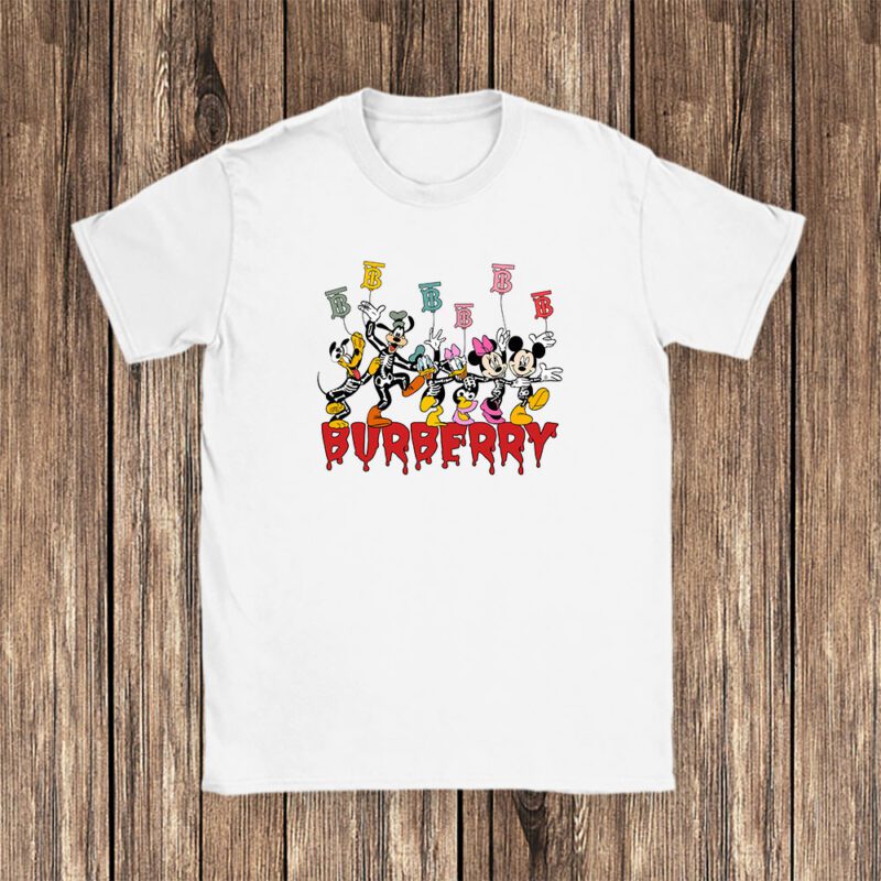 Mickey And Friends Skeleton Halloween Burberry Unisex T Shirt Cotton Tee TAT10094 1