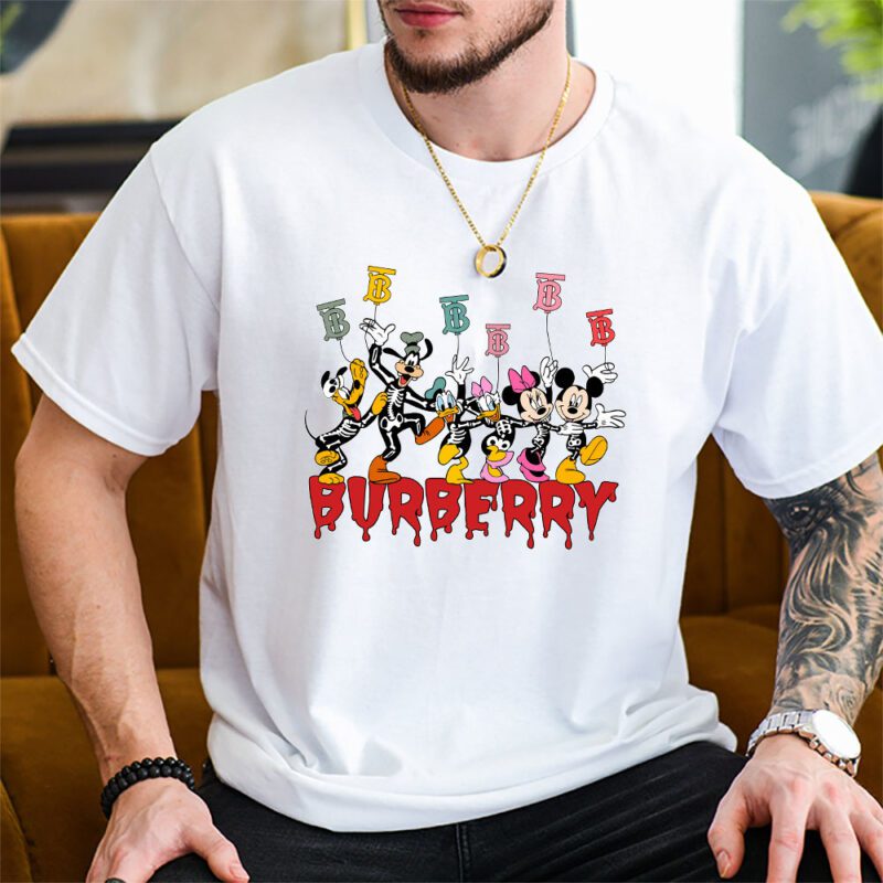 Mickey And Friends Skeleton Halloween Burberry Unisex T Shirt Cotton Tee TAT10094 2