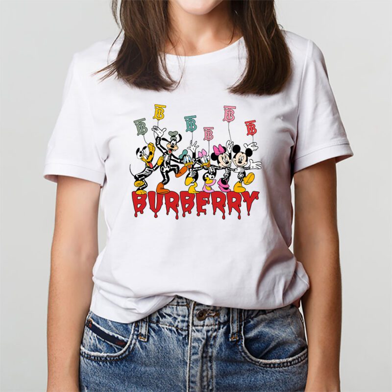 Mickey And Friends Skeleton Halloween Burberry Unisex T Shirt Cotton Tee TAT10094 3