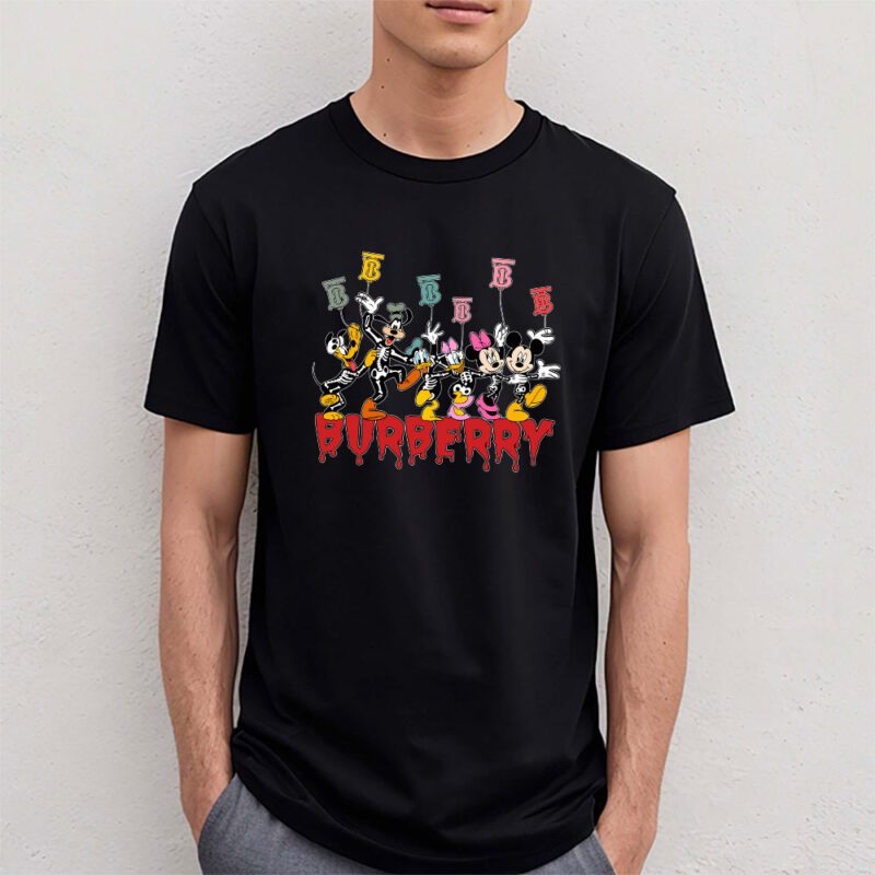 Mickey And Friends Skeleton Halloween Burberry Unisex T Shirt Cotton Tee TAT10094 4