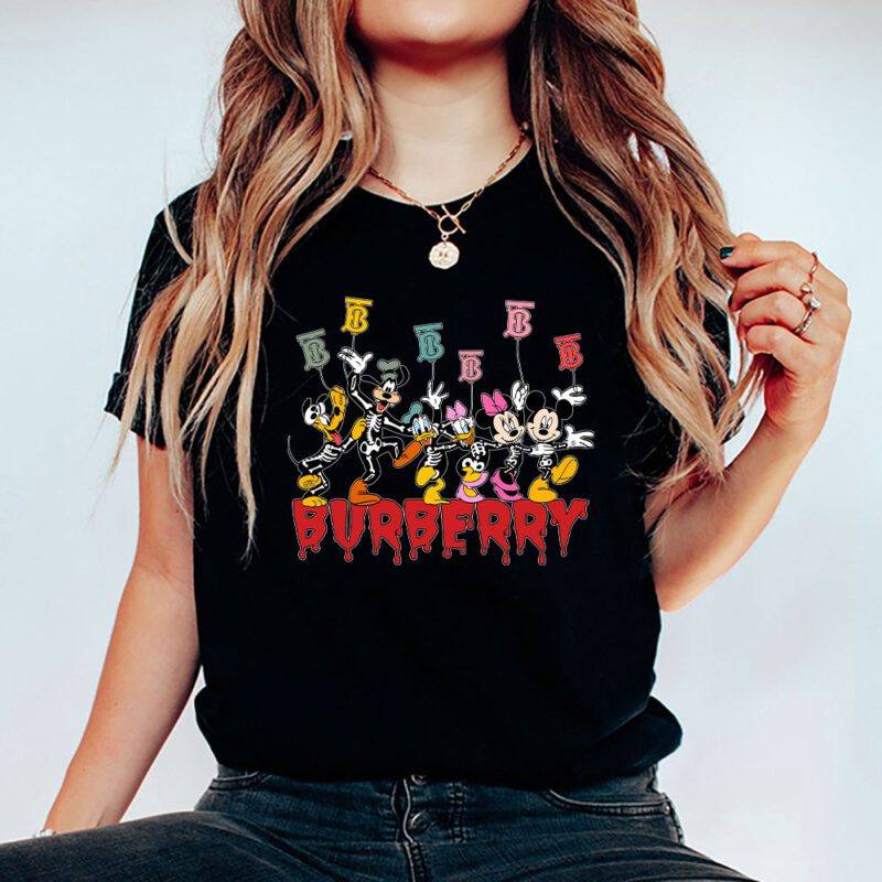 Mickey And Friends Skeleton Halloween Burberry Unisex T Shirt Cotton Tee TAT10094 5