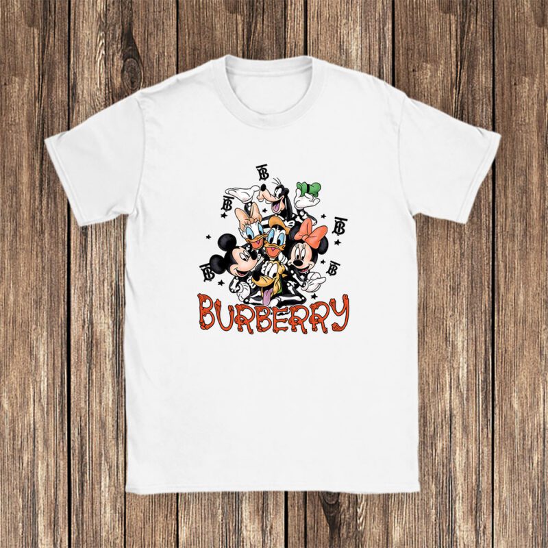 Mickey And Friends Skeleton Halloween Burberry Unisex T Shirt Cotton Tee TAT10095 1