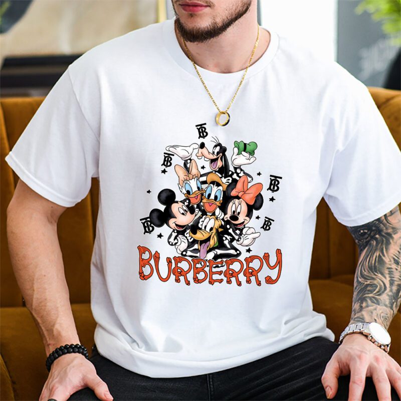 Mickey And Friends Skeleton Halloween Burberry Unisex T Shirt Cotton Tee TAT10095 2