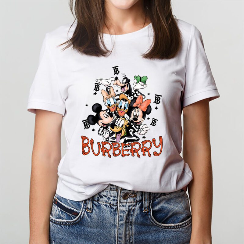 Mickey And Friends Skeleton Halloween Burberry Unisex T Shirt Cotton Tee TAT10095 3