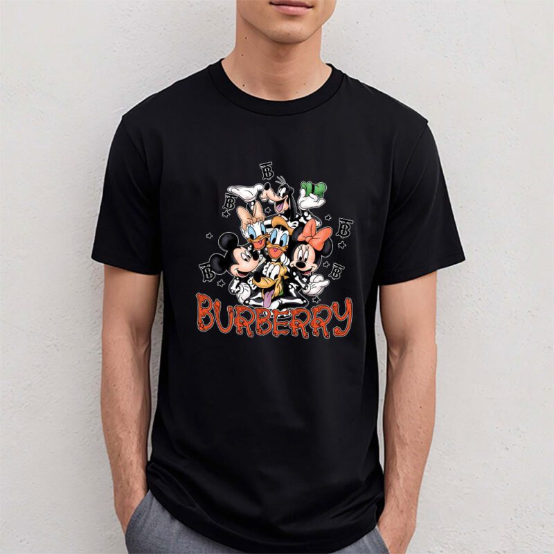 Mickey And Friends Skeleton Halloween Burberry Unisex T Shirt Cotton Tee TAT10095 4