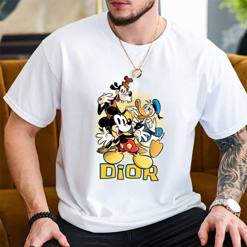 Mickey Mouse Donald Duck Goofy Dior Unisex T Shirt Cotton Tee TAT8259 2
