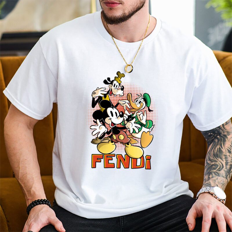 Mickey Mouse Donald Duck Goofy Fendi Unisex T Shirt Cotton Tee TAT8260 2