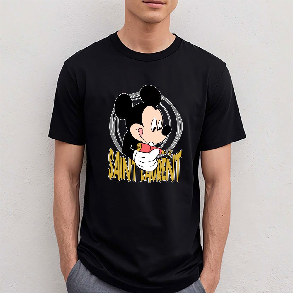 Mickey-Mouse-Saint-Laurent-Unisex-T-Shirt-Cotton-Tee-TAT8309-4 Mickey Mouse Saint Laurent Unisex T Shirt Cotton Tee TAT8309 4