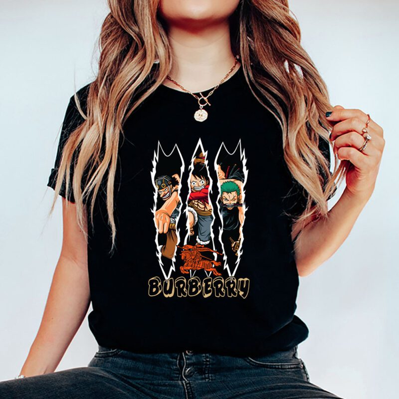 Monkey D Luffy Roronoa Zoro Usopp One Piece Burberry Brand Unisex T Shirt Cotton Tee TAT6296 5