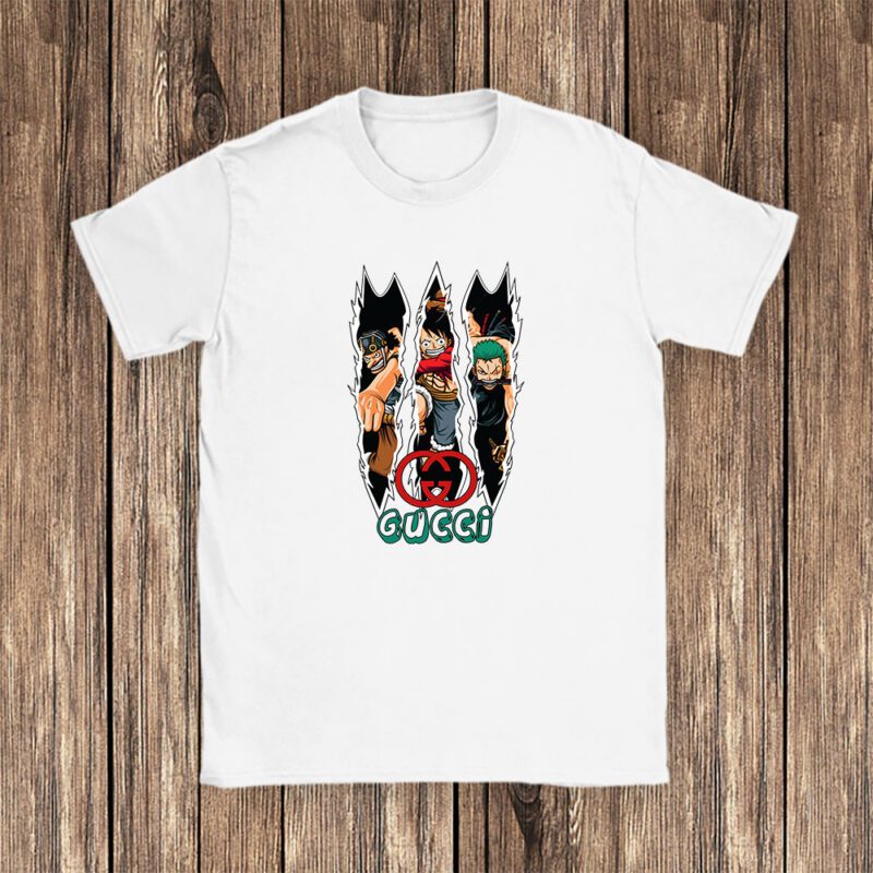Monkey D Luffy Roronoa Zoro Usopp One Piece Gucci Brand Unisex T Shirt Cotton Tee TAT6299 1