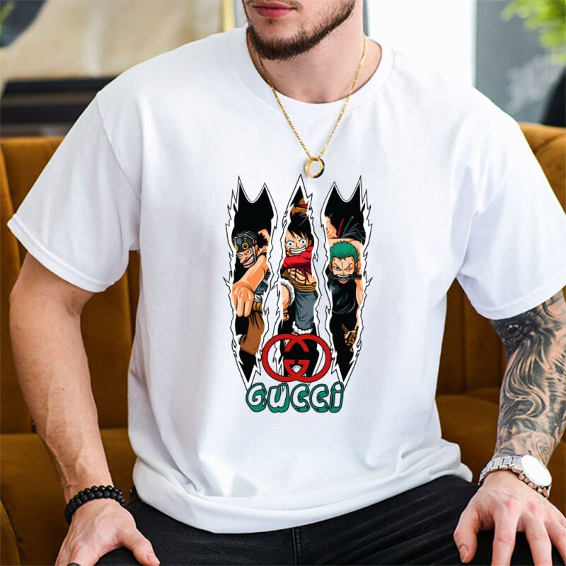 Monkey D Luffy Roronoa Zoro Usopp One Piece Gucci Brand Unisex T Shirt Cotton Tee TAT6299 2