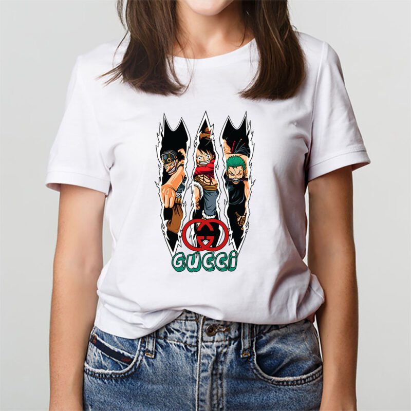 Monkey D Luffy Roronoa Zoro Usopp One Piece Gucci Brand Unisex T Shirt Cotton Tee TAT6299 3
