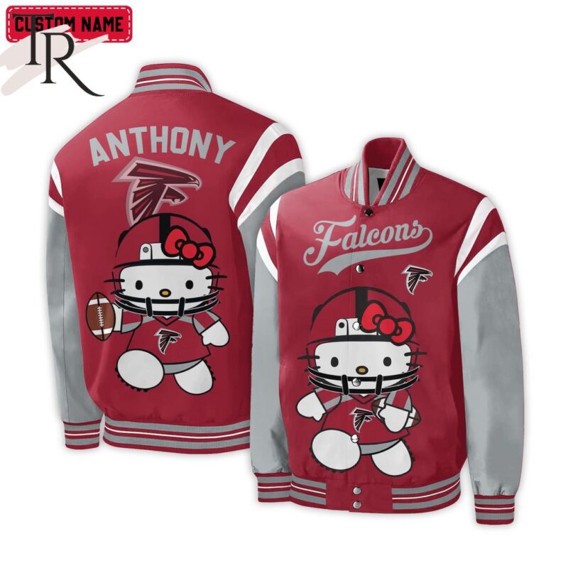 Personalized NFL Atlanta Falcons Special Hello Kitty Design Baseball Jacket For Fans TBJ1100