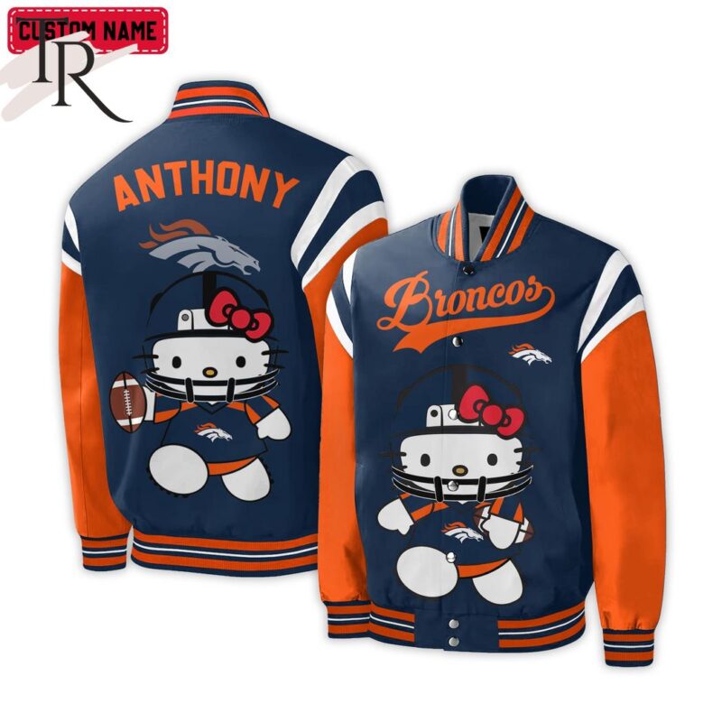 Personalized NFL Denver Broncos Special Hello Kitty Design Baseball Jacket For Fans TBJ1106